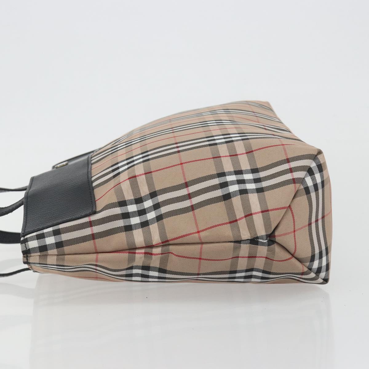 BURBERRY Nova Check Tote Bag Nylon Beige Silver Auth kk695A