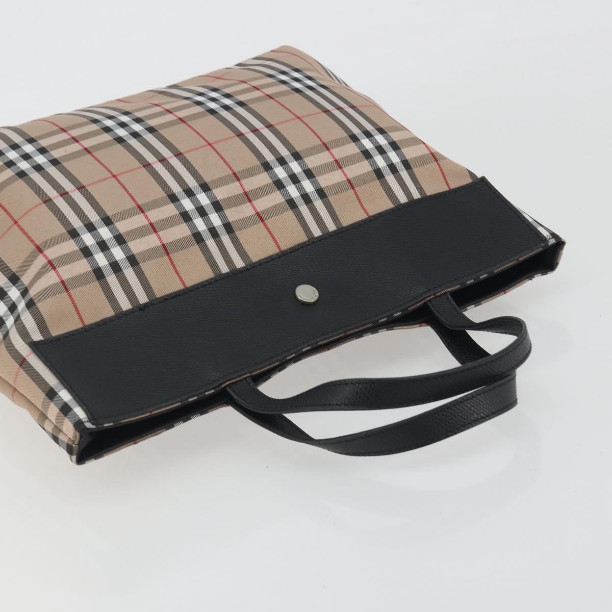 BURBERRY Nova Check Tote Bag Nylon Beige Silver Auth kk695A