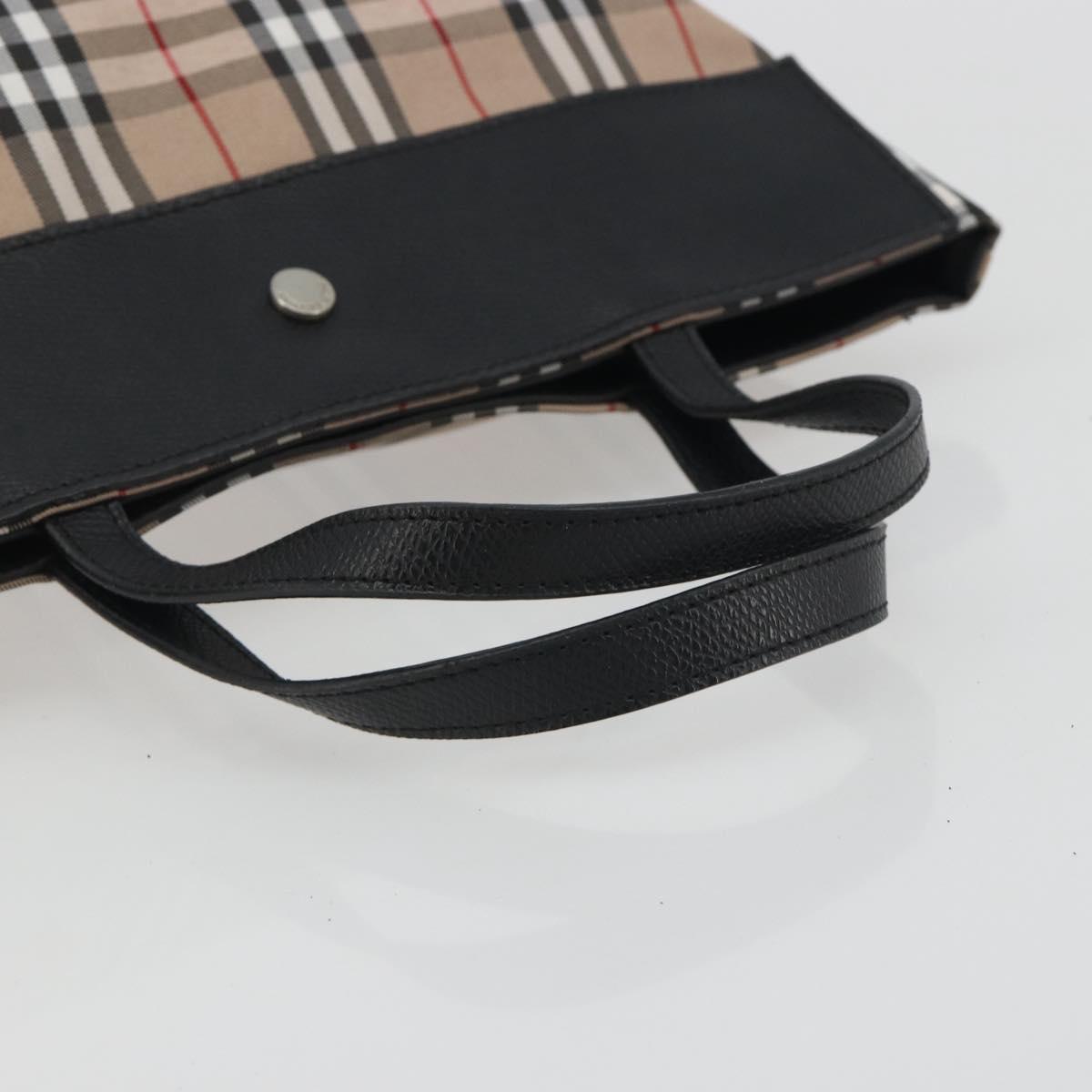 BURBERRY Nova Check Tote Bag Nylon Beige Silver Auth kk695A