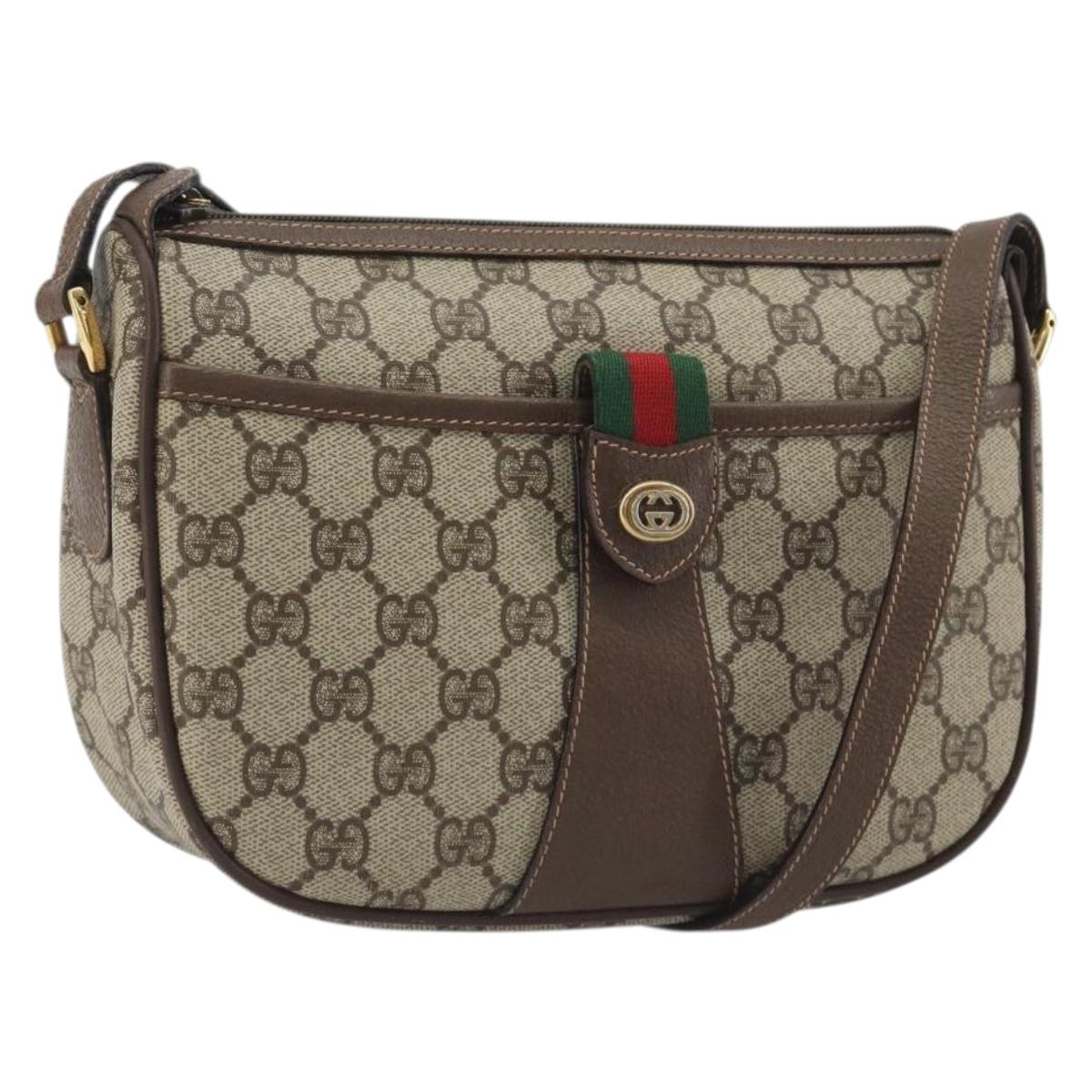 GUCCI GG Supreme Web Sherry Line Bag PVC Beige Gold 89 02 032 Auth kk699