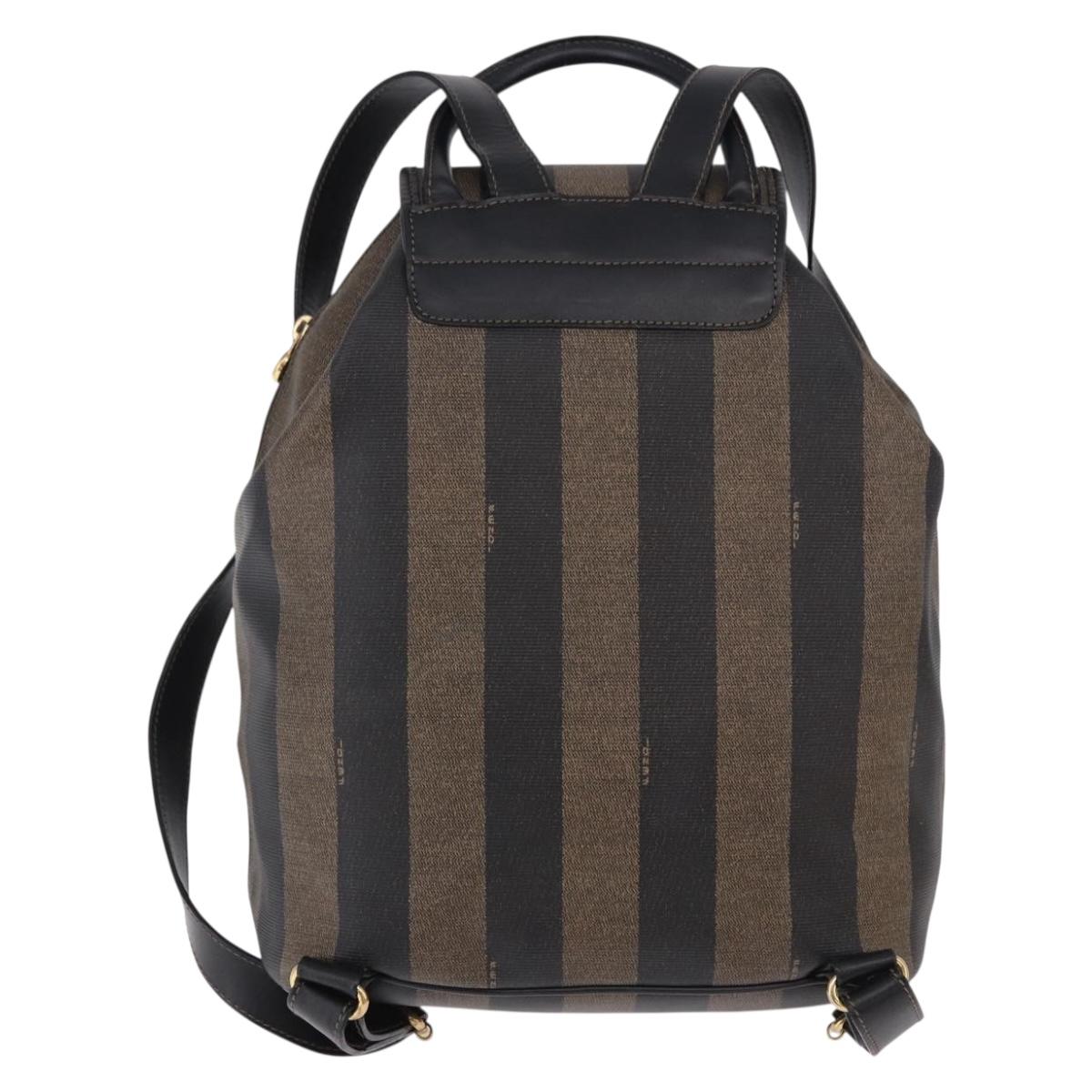FENDI Pecan Canvas Backpack PVC Black Brown Auth kk700