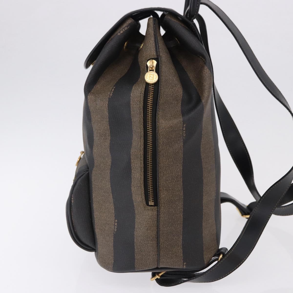 FENDI Pecan Canvas Backpack PVC Black Brown Auth kk700