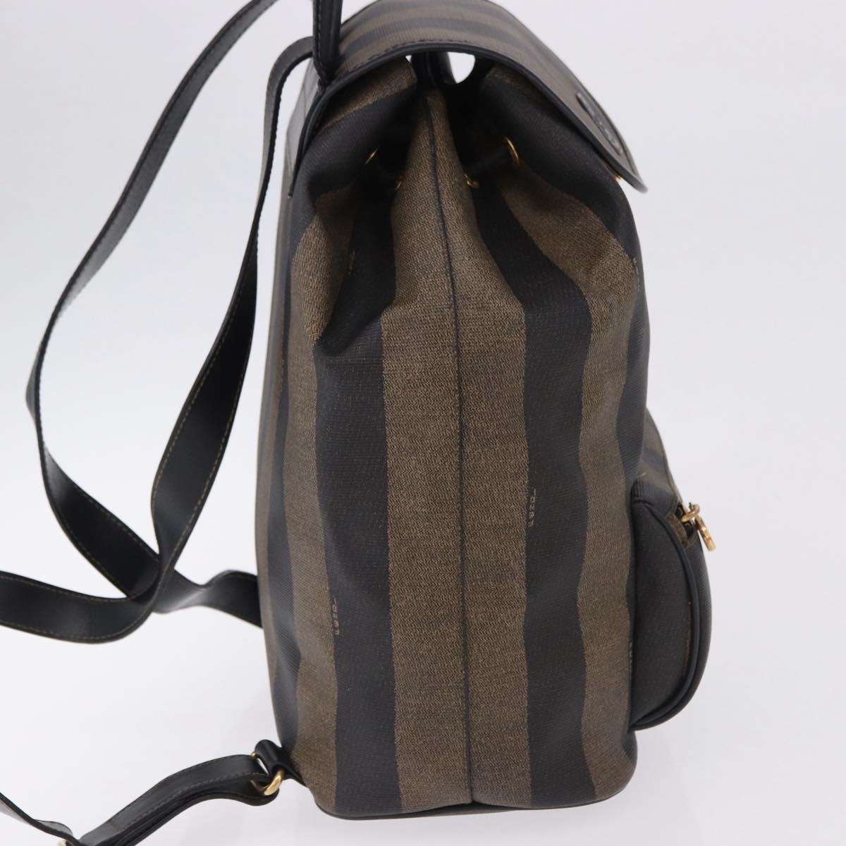 FENDI Pecan Canvas Backpack PVC Black Brown Auth kk700