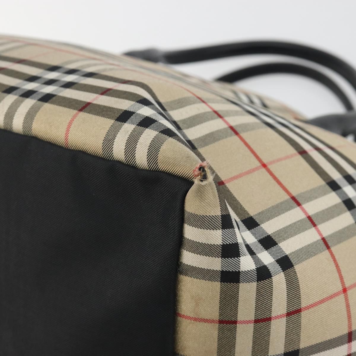 Burberrys Nova Check Blue Label Tote Bag Canvas Beige Auth kk702