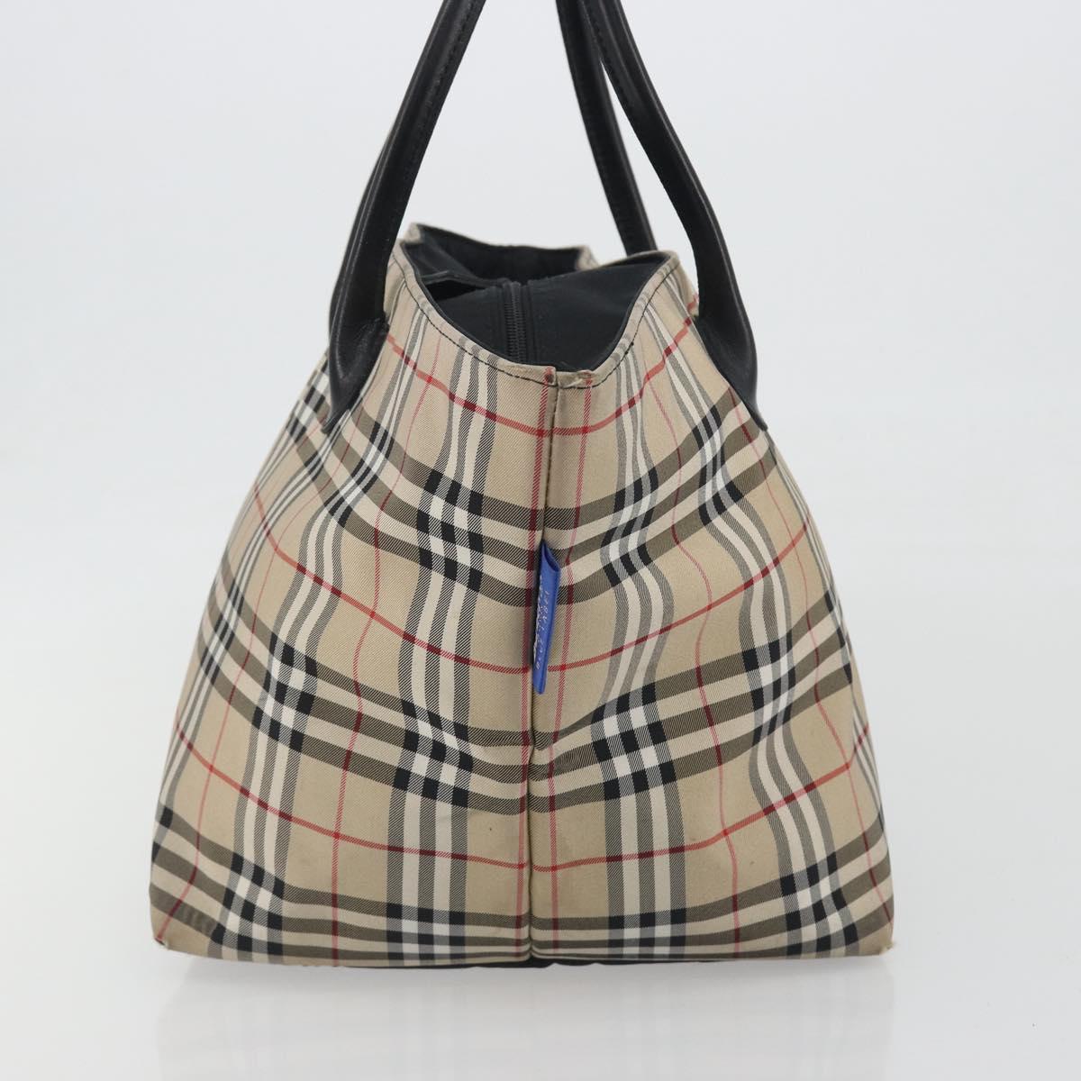 Burberrys Nova Check Blue Label Tote Bag Canvas Beige Auth kk702