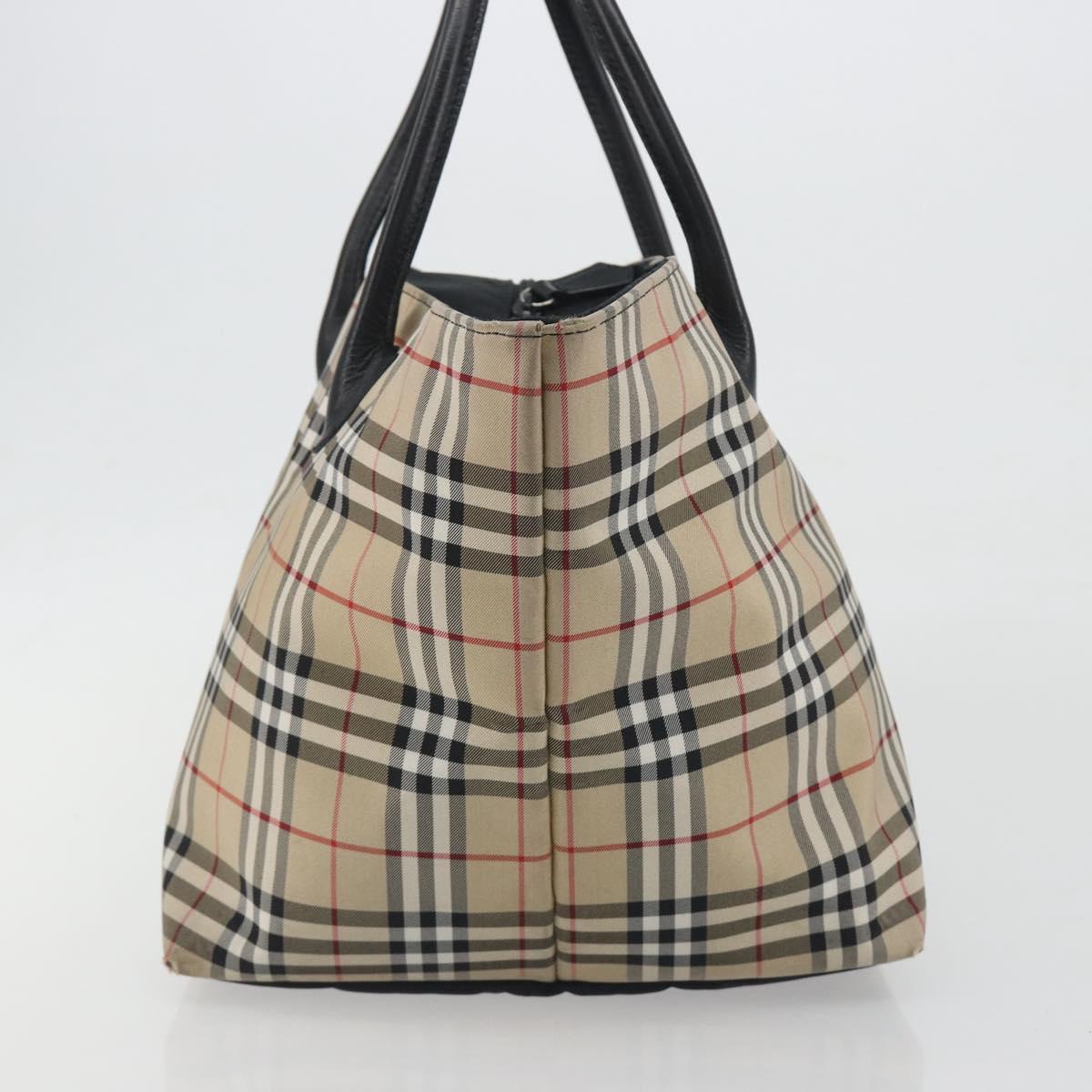 Burberrys Nova Check Blue Label Tote Bag Canvas Beige Auth kk702