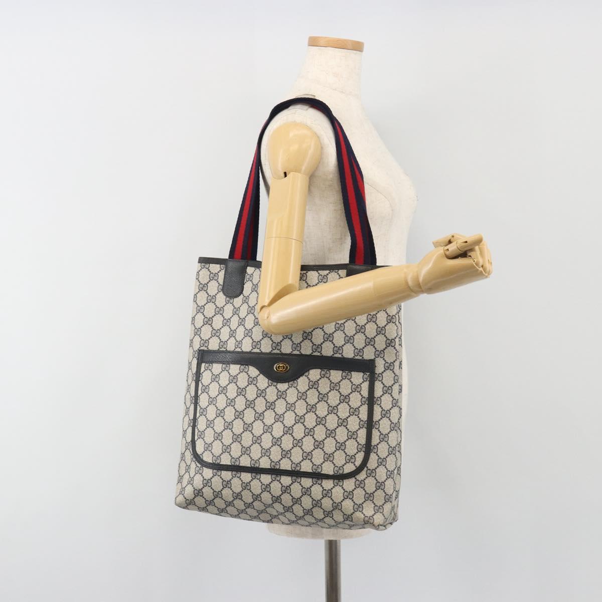 GUCCI GG Supreme Sherry Line Tote Bag PVC Navy Gold 39 02 003 Auth kk706