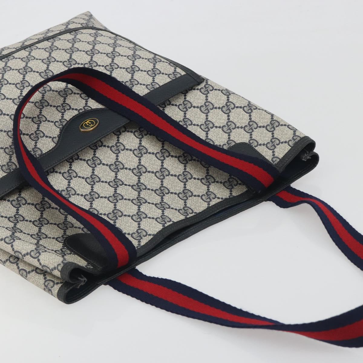 GUCCI GG Supreme Sherry Line Tote Bag PVC Navy Gold 39 02 003 Auth kk706