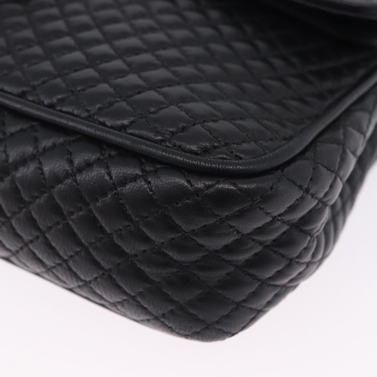 BALLY Chain Shoulder Bag Leather Black Gold Auth kk707A