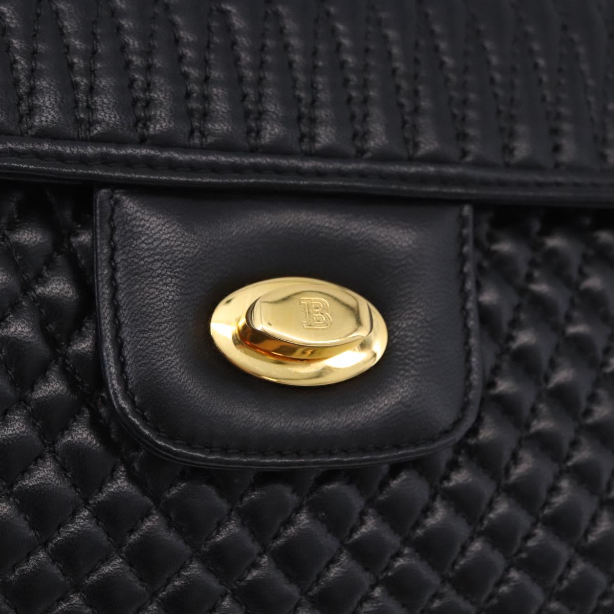 BALLY Chain Shoulder Bag Leather Black Gold Auth kk707A