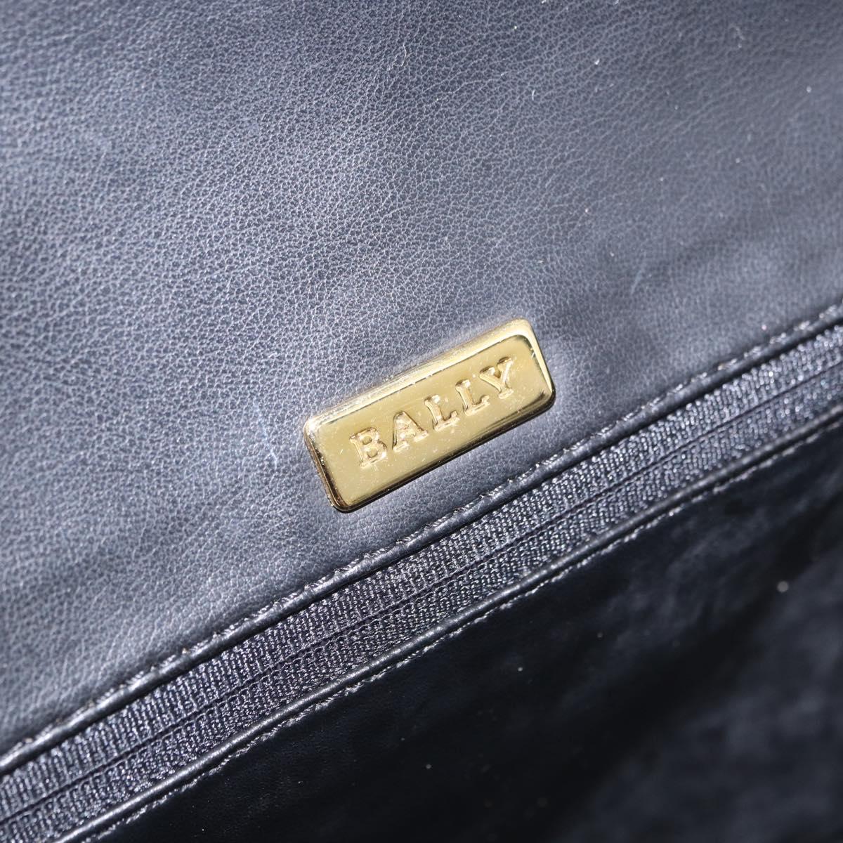 BALLY Chain Shoulder Bag Leather Black Gold Auth kk707A