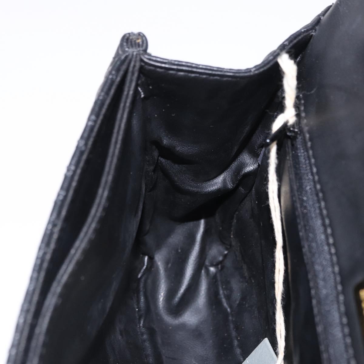 BALLY Chain Shoulder Bag Leather Black Gold Auth kk707A