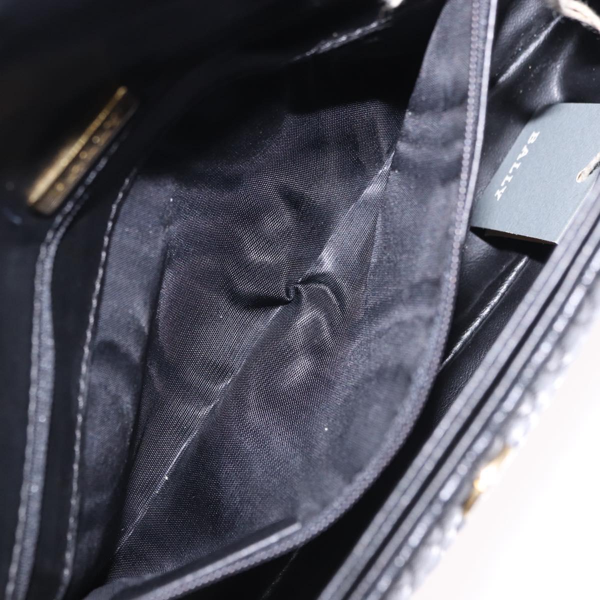 BALLY Chain Shoulder Bag Leather Black Gold Auth kk707A