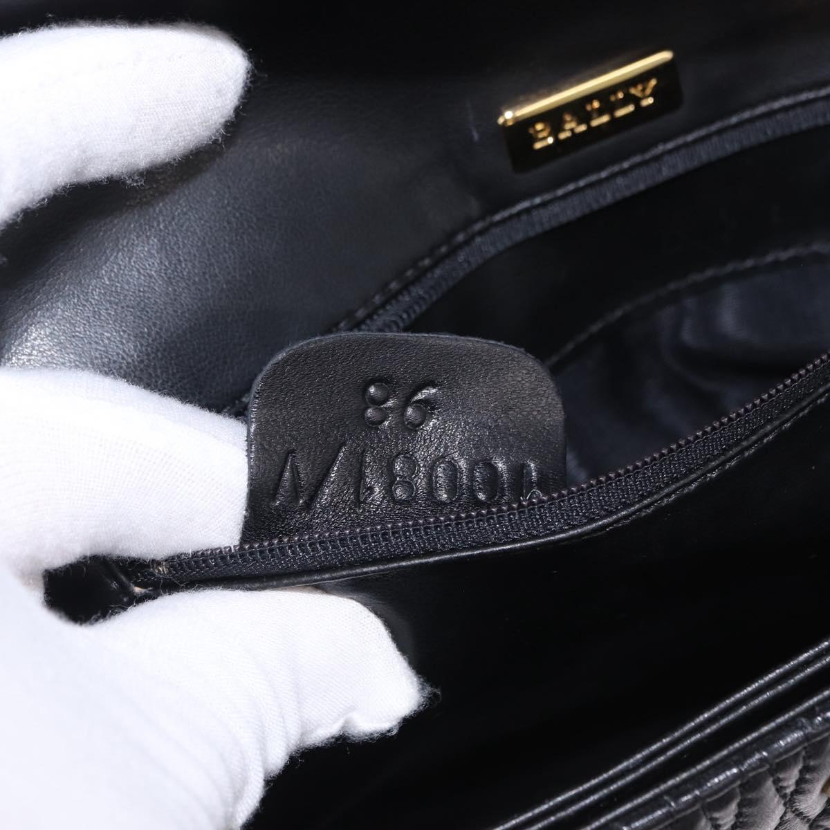 BALLY Chain Shoulder Bag Leather Black Gold Auth kk707A