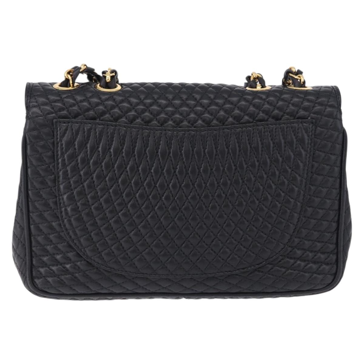BALLY Chain Shoulder Bag Leather Black Gold Auth kk707A