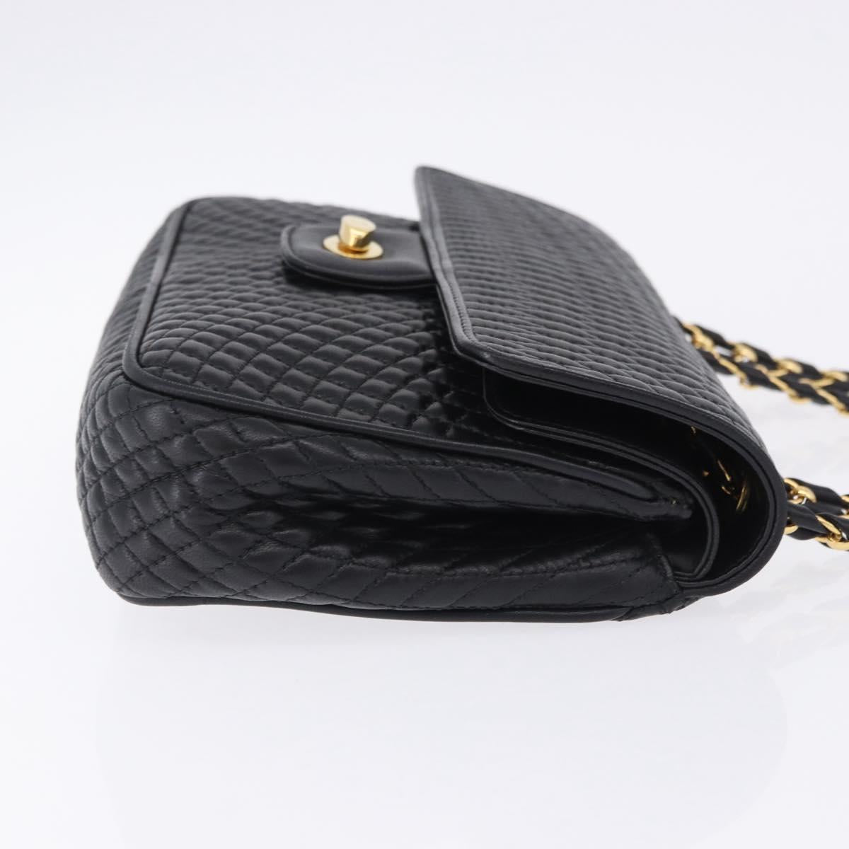 BALLY Chain Shoulder Bag Leather Black Gold Auth kk707A