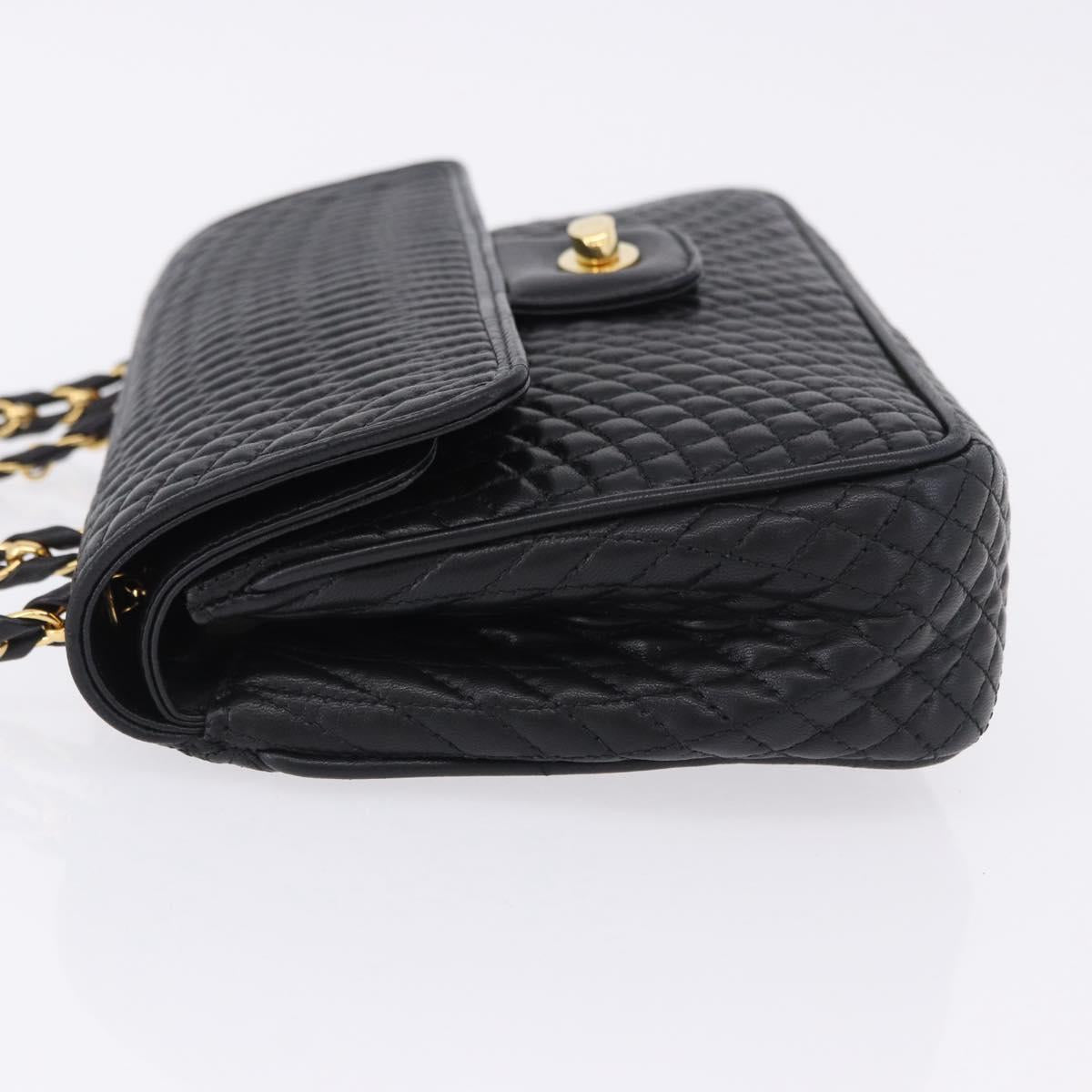 BALLY Chain Shoulder Bag Leather Black Gold Auth kk707A