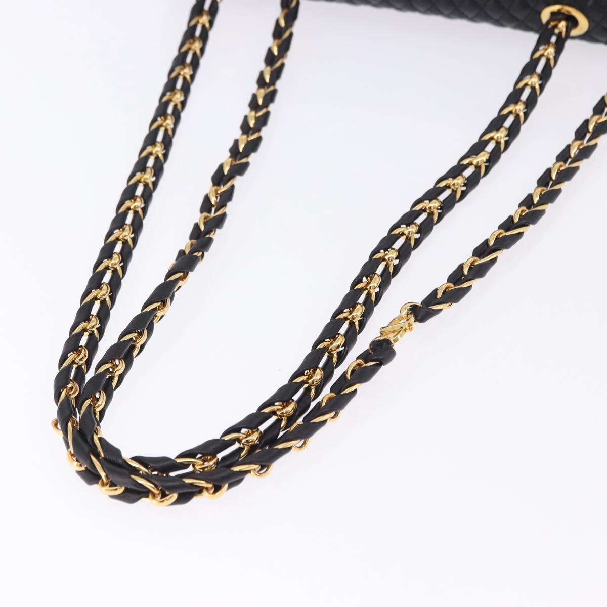 BALLY Chain Shoulder Bag Leather Black Gold Auth kk707A