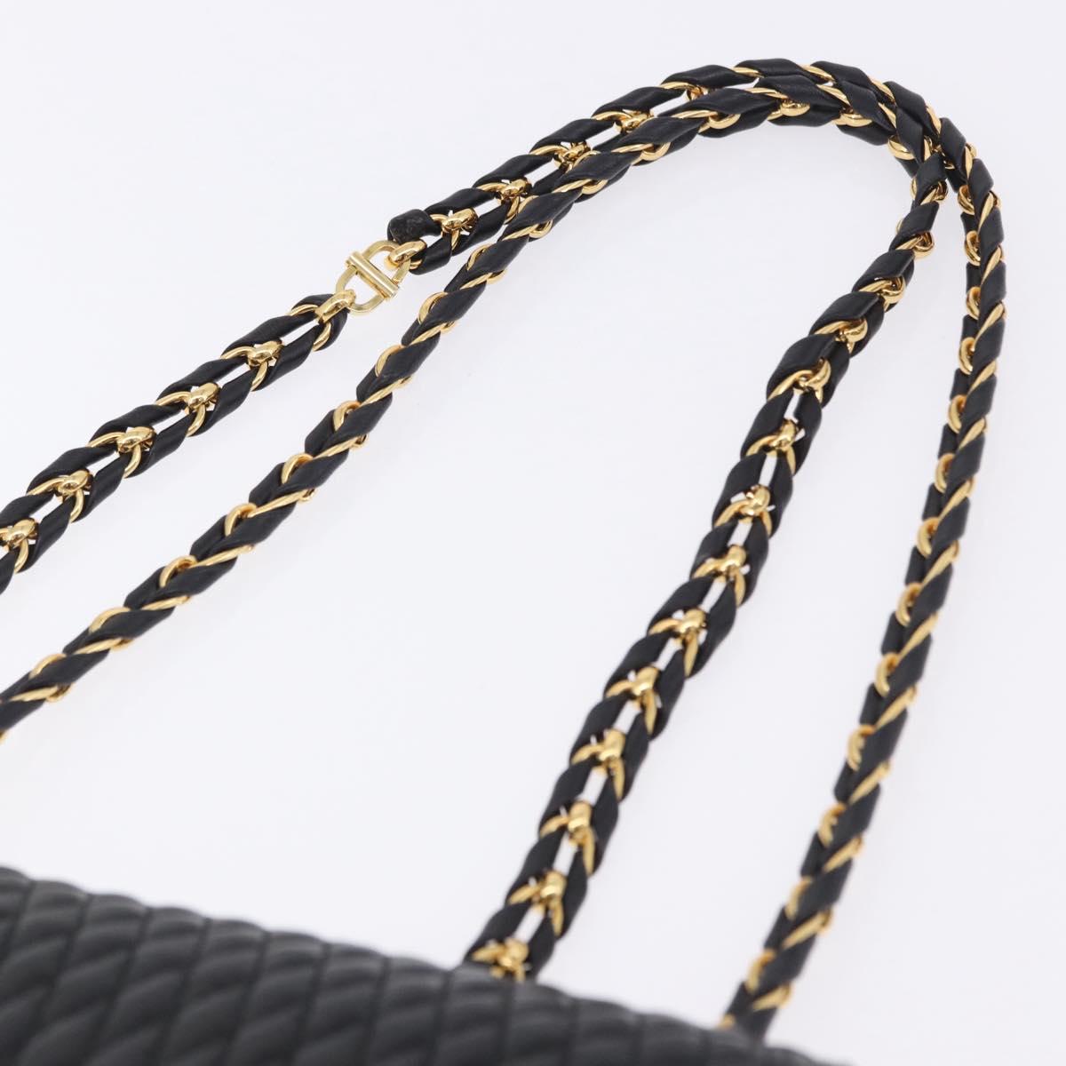BALLY Chain Shoulder Bag Leather Black Gold Auth kk707A
