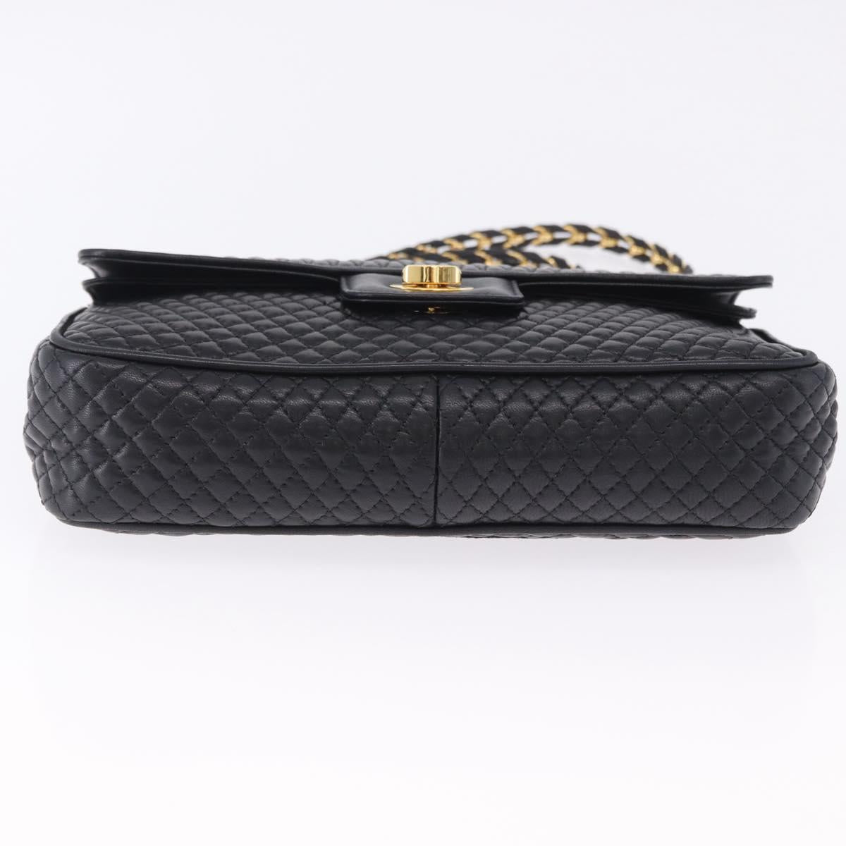 BALLY Chain Shoulder Bag Leather Black Gold Auth kk707A
