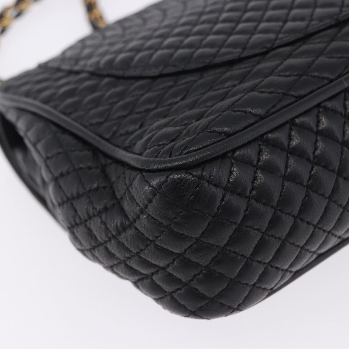 BALLY Chain Shoulder Bag Leather Black Gold Auth kk709A