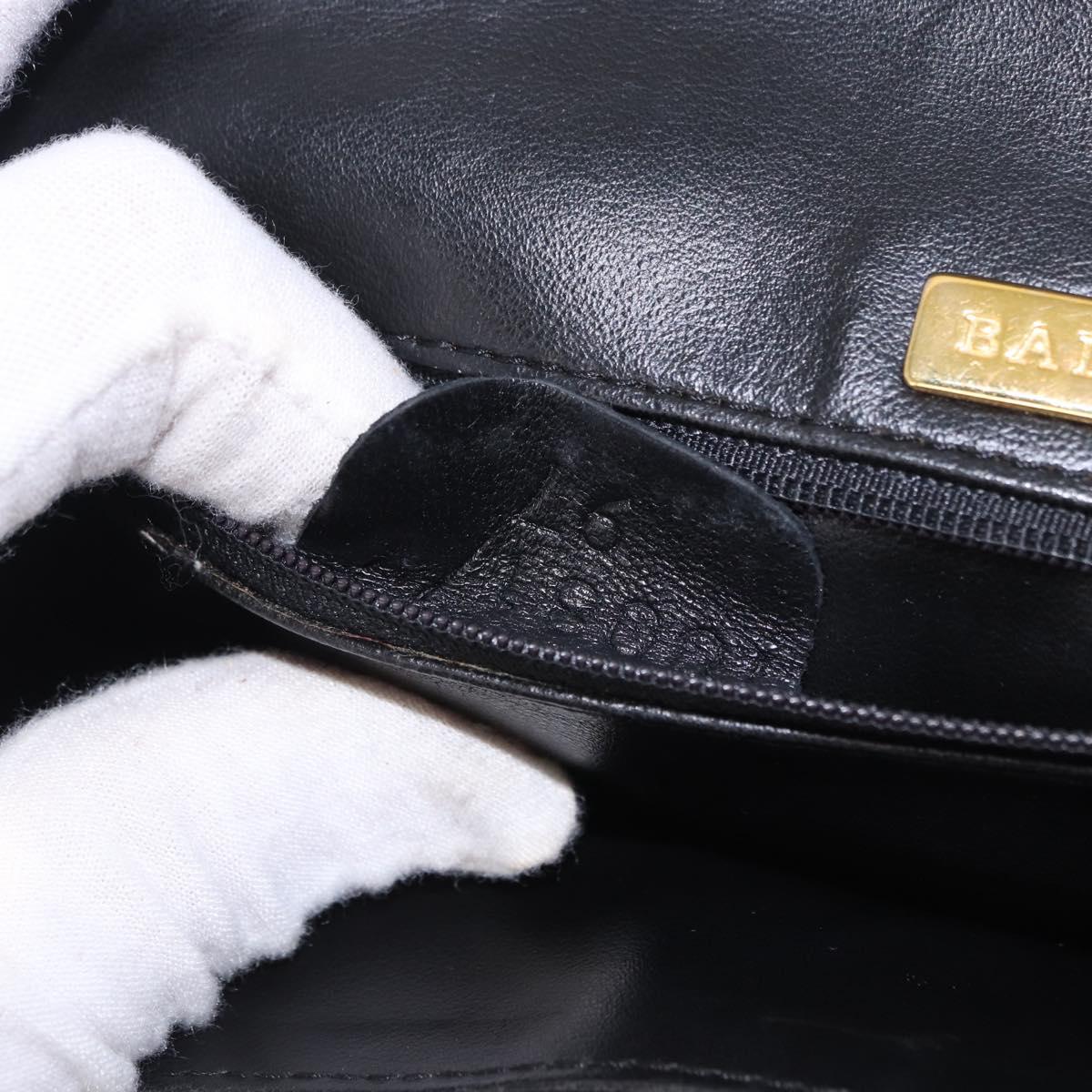 BALLY Chain Shoulder Bag Leather Black Gold Auth kk709A