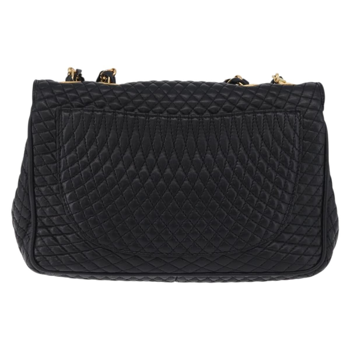BALLY Chain Shoulder Bag Leather Black Gold Auth kk709A