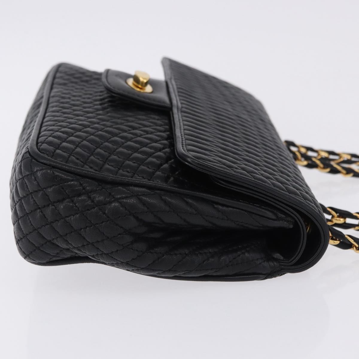 BALLY Chain Shoulder Bag Leather Black Gold Auth kk709A