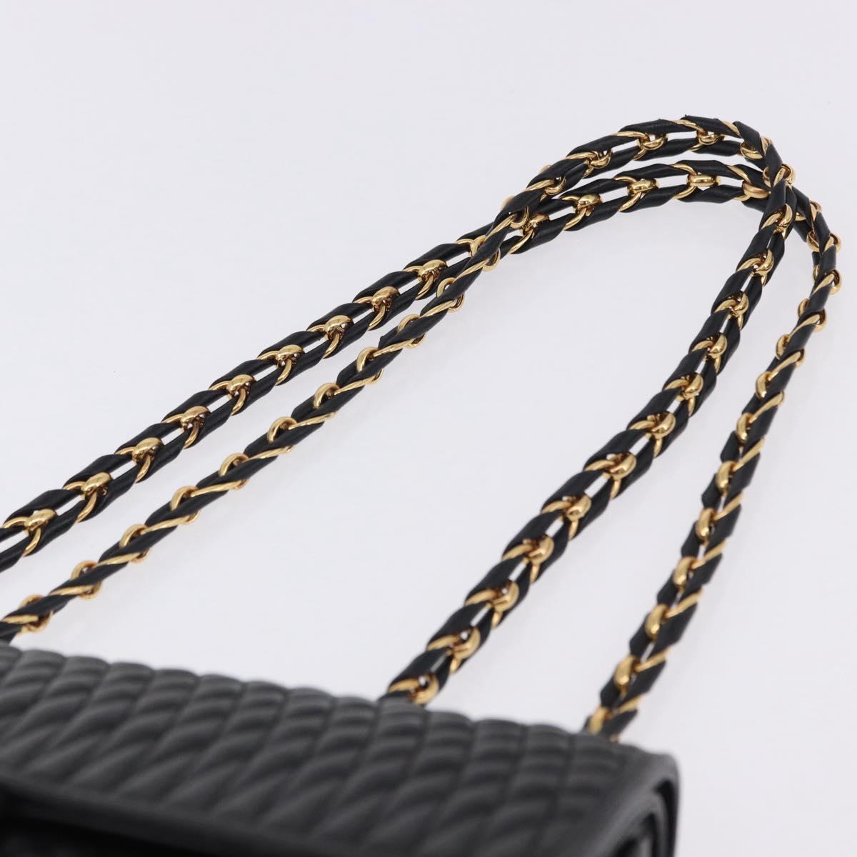 BALLY Chain Shoulder Bag Leather Black Gold Auth kk709A