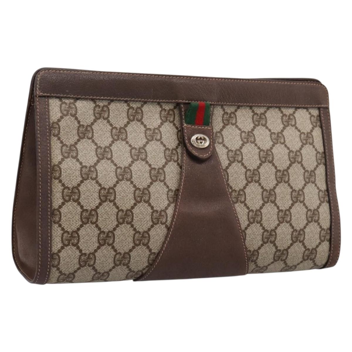 GUCCI GG Supreme Web Sherry Line Clutch Bag PVC Beige Gold 156 01 033 Auth kk710