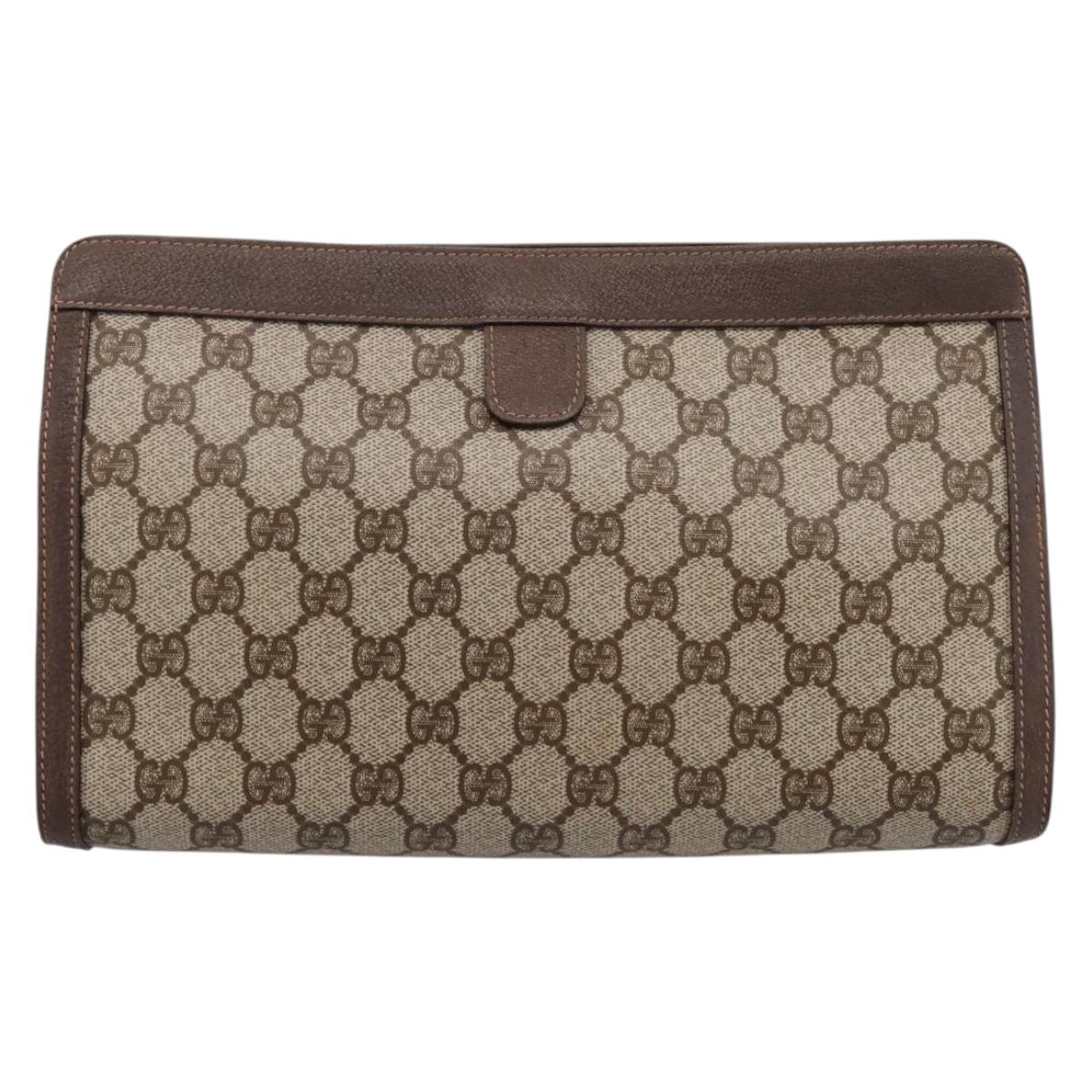 GUCCI GG Supreme Web Sherry Line Clutch Bag PVC Beige Gold 156 01 033 Auth kk710