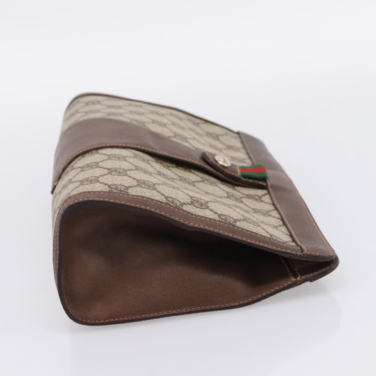 GUCCI GG Supreme Web Sherry Line Clutch Bag PVC Beige Gold 156 01 033 Auth kk710