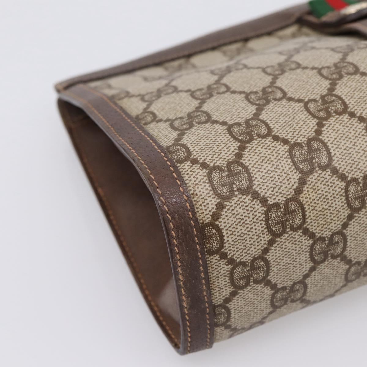 GUCCI GG Supreme Web Sherry Line Clutch Bag PVC Beige Gold 156 01 033 Auth kk710
