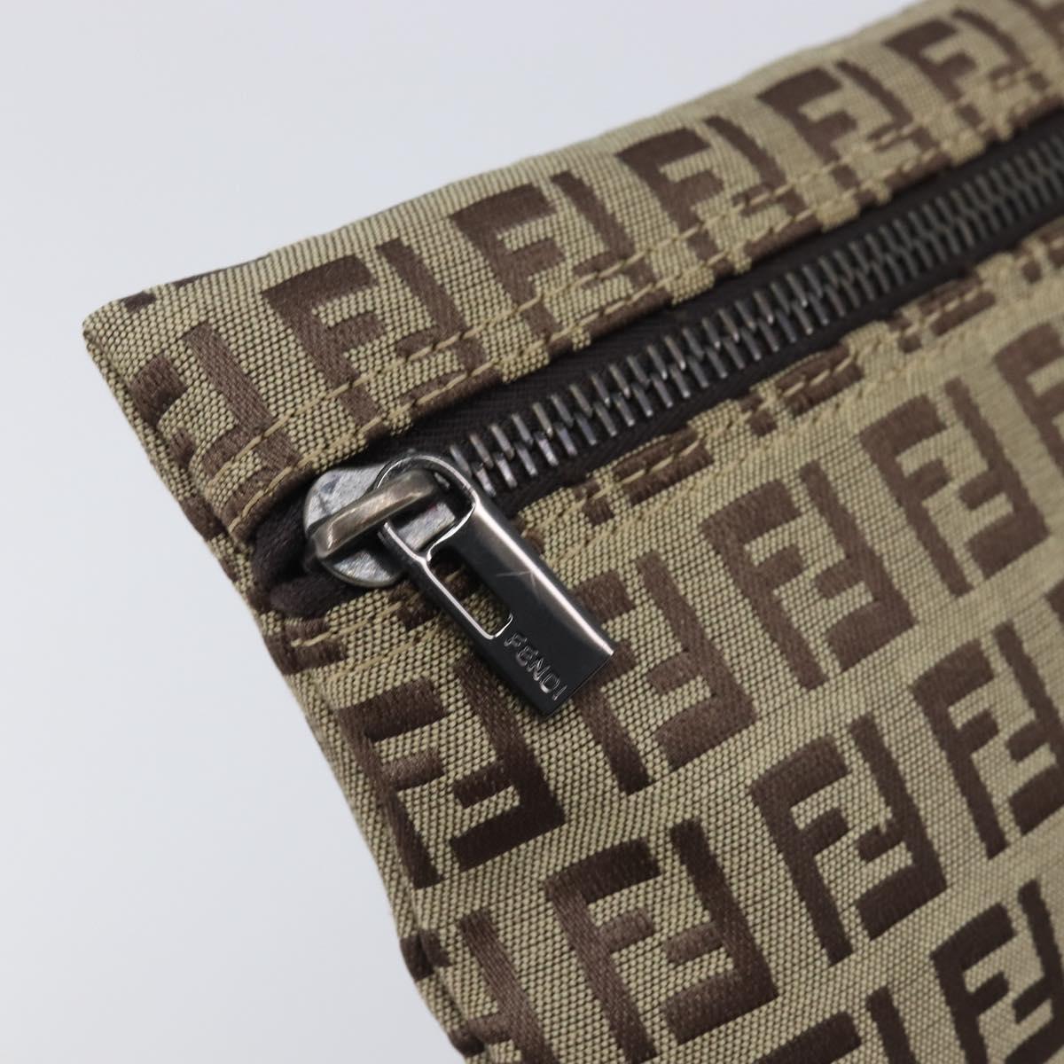 FENDI Zucchino Canvas Pouch Beige Auth kk712A