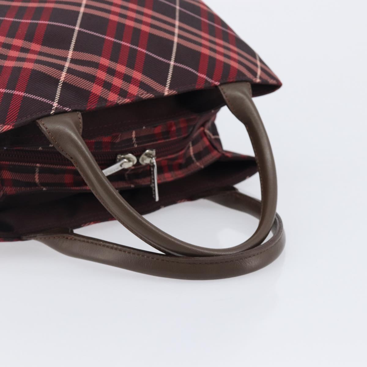 BURBERRY Nova Check Hand Bag Canvas Red Silver Auth kk713