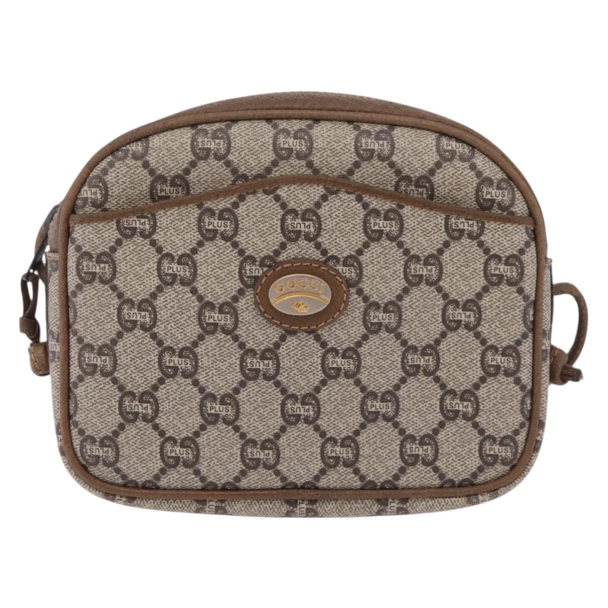 GUCCI GUCCI Plus Shoulder Bag PVC Leather Beige Gold Tone Auth kk714