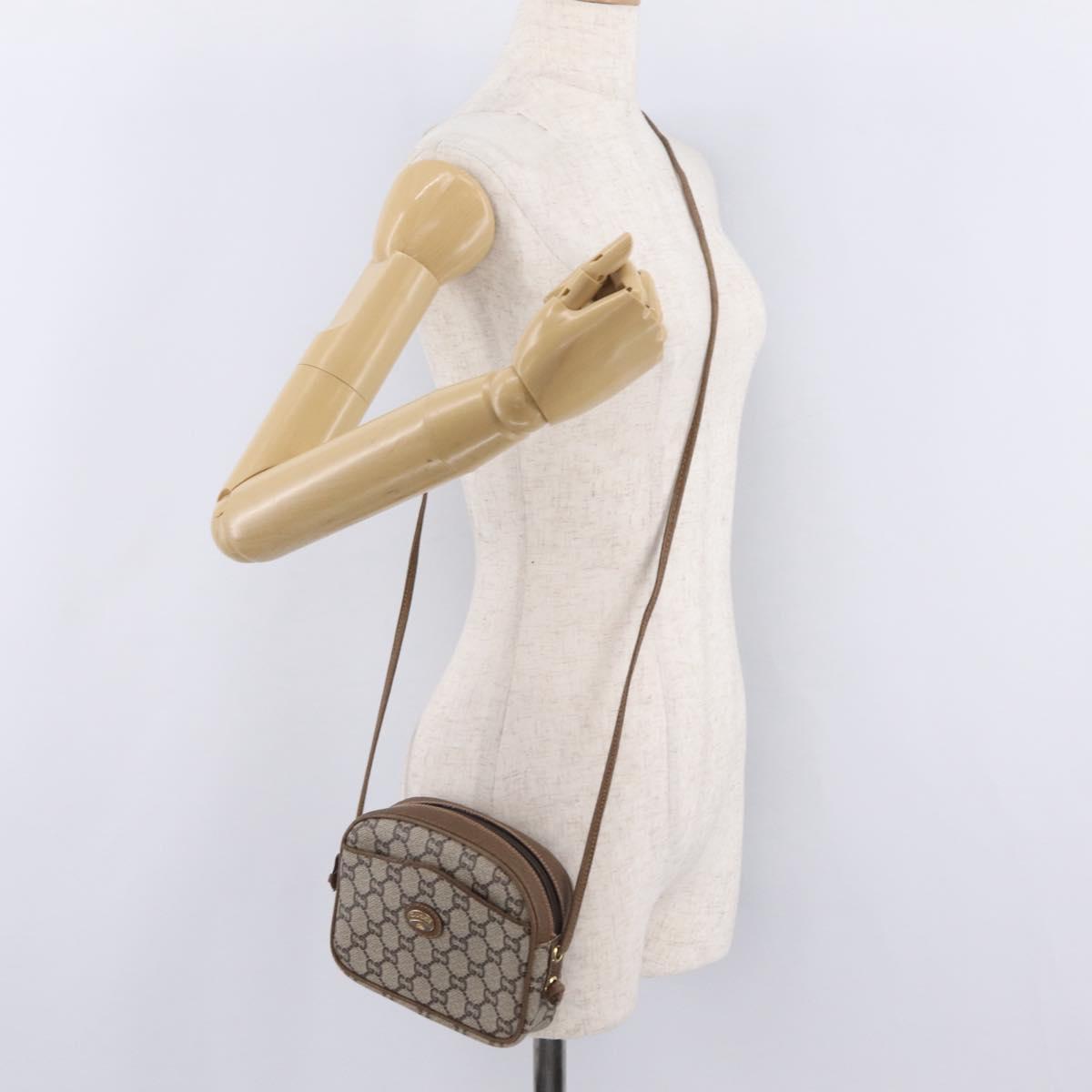 GUCCI GUCCI Plus Shoulder Bag PVC Leather Beige Gold Tone Auth kk714