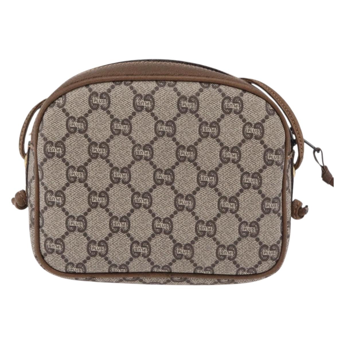 GUCCI GUCCI Plus Shoulder Bag PVC Leather Beige Gold Tone Auth kk714