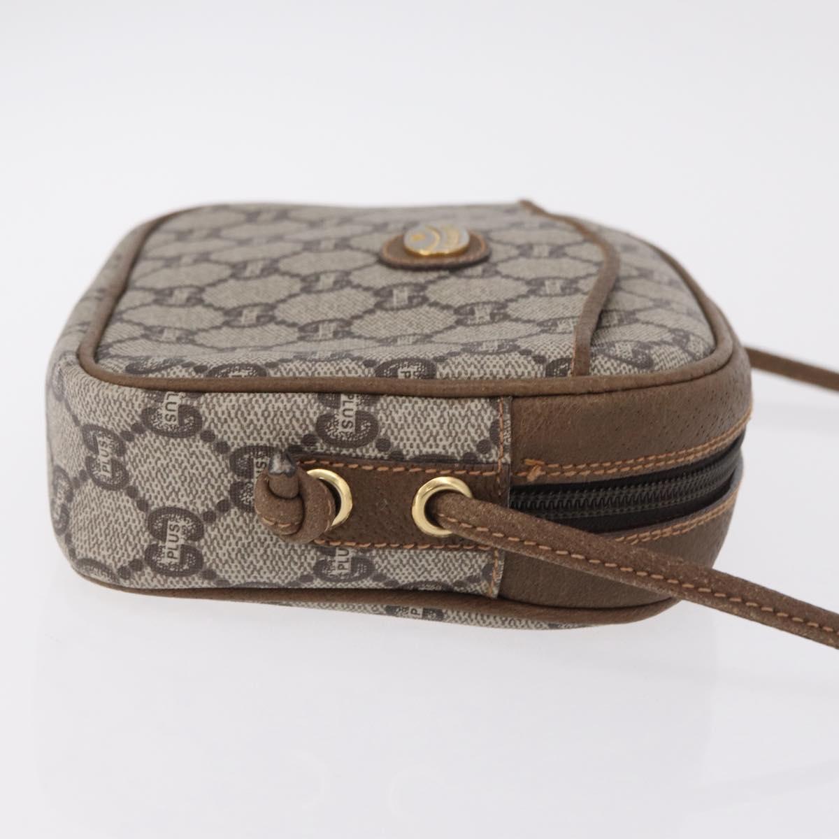 GUCCI GUCCI Plus Shoulder Bag PVC Leather Beige Gold Tone Auth kk714
