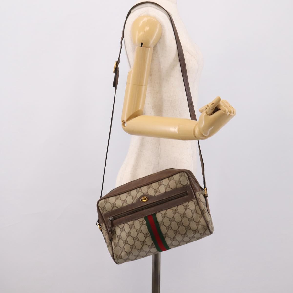 GUCCI GG Supreme Web Sherry Line Shoulder Bag PVC Beige 56 02 005 Auth kk715