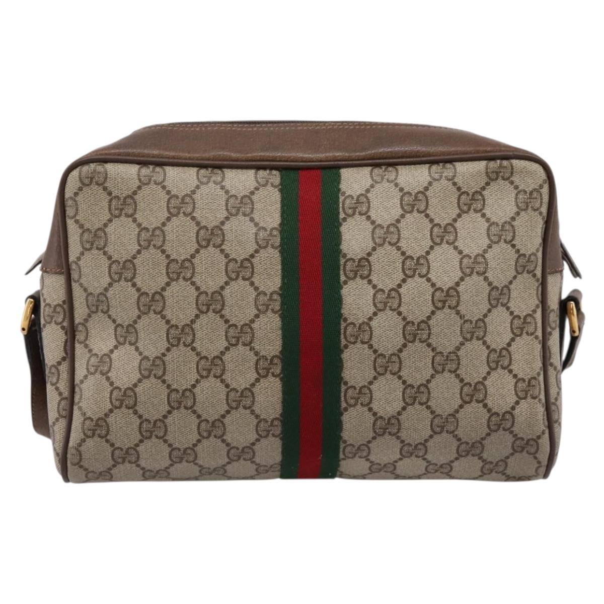 GUCCI GG Supreme Web Sherry Line Shoulder Bag PVC Beige 56 02 005 Auth kk715