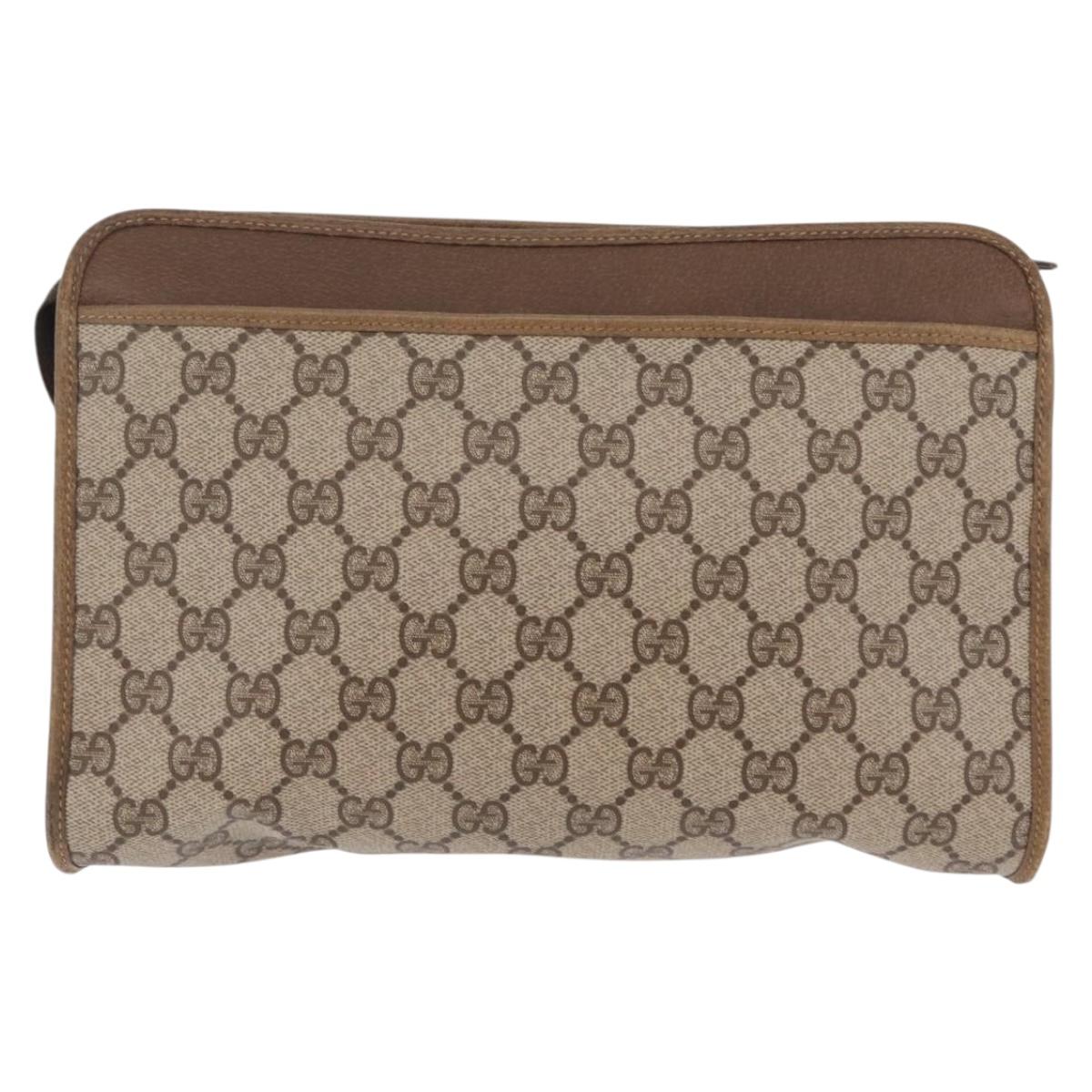 GUCCI GG Supreme Clutch Bag PVC Beige Gold Tone 97 01 037 Auth kk716