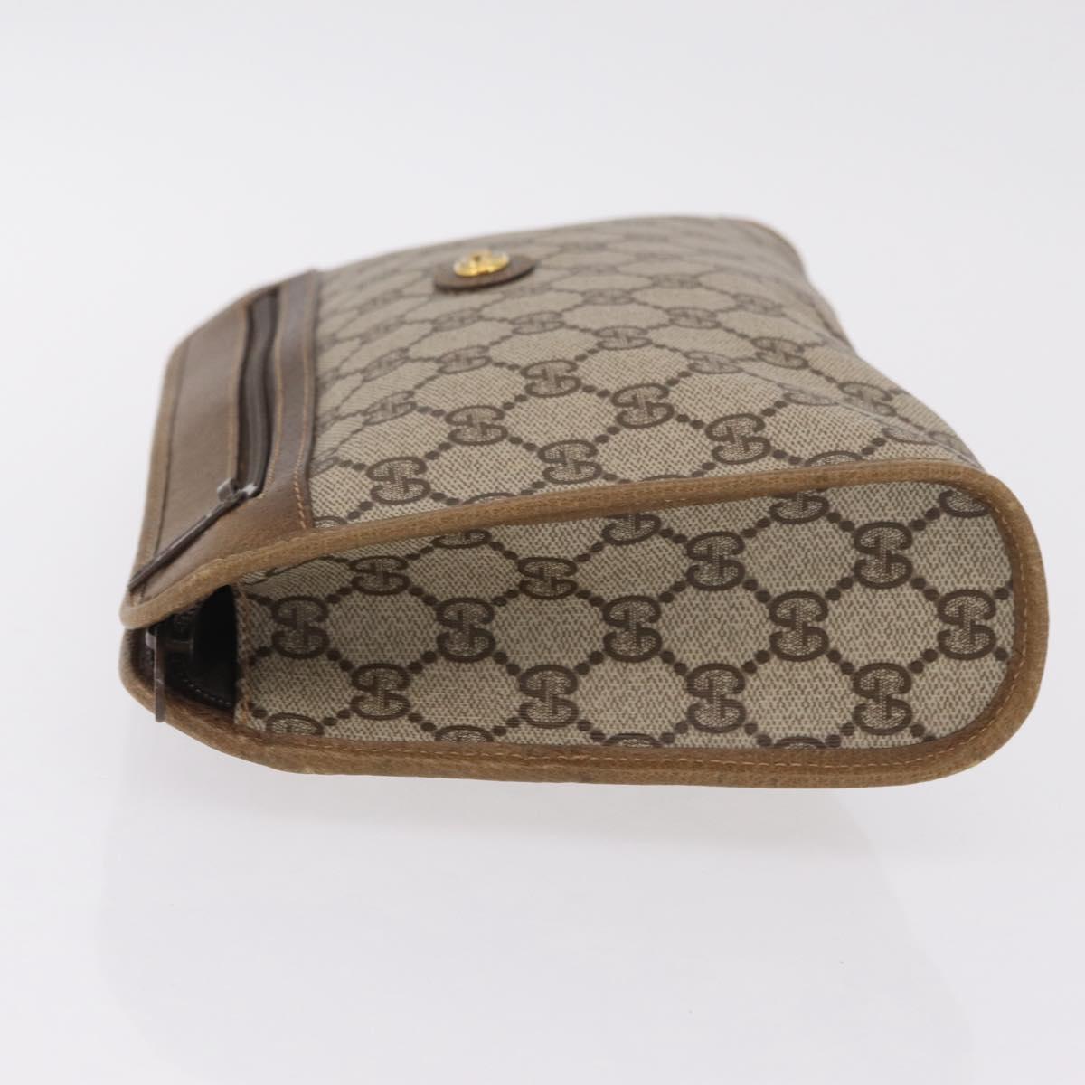 GUCCI GG Supreme Clutch Bag PVC Beige Gold Tone 97 01 037 Auth kk716