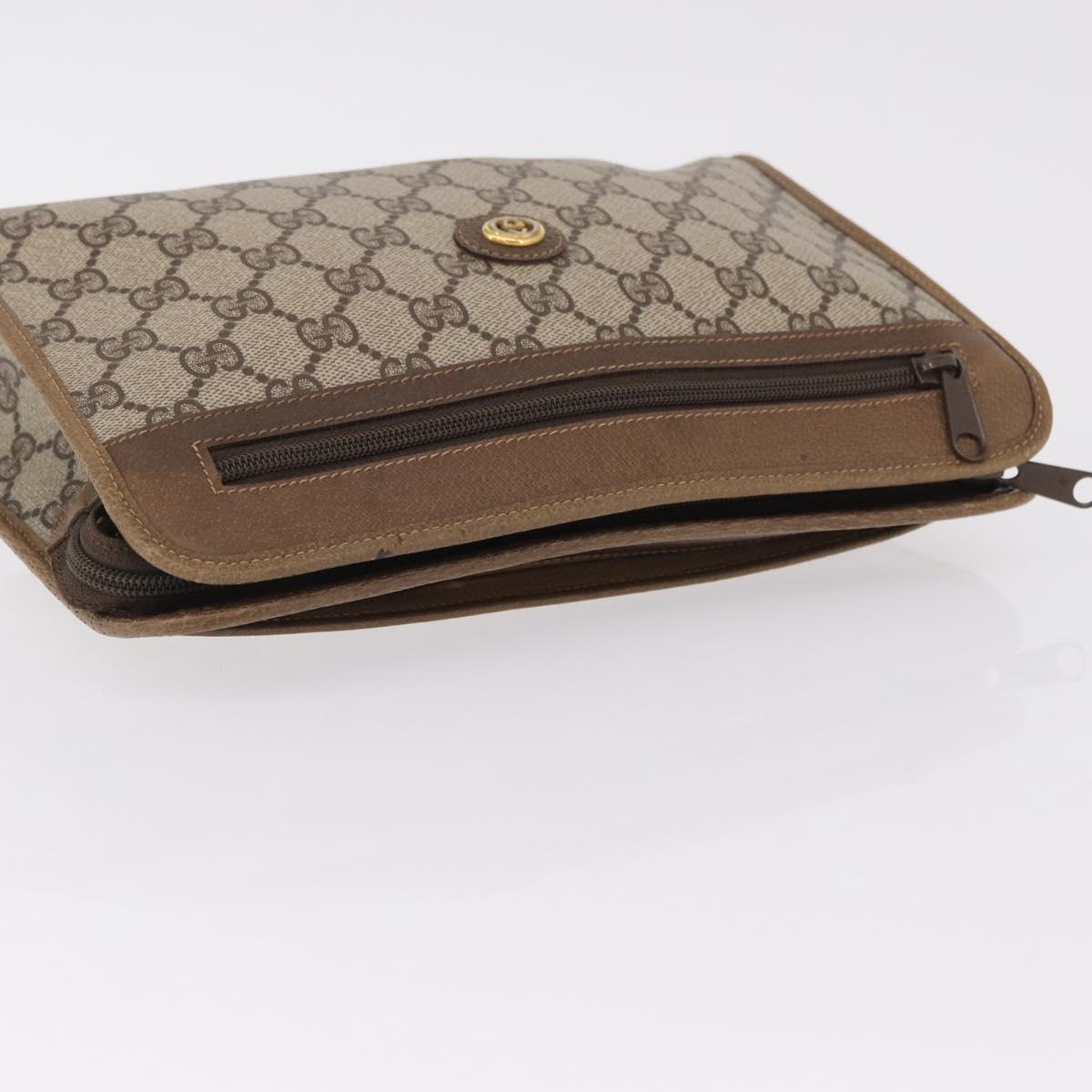 GUCCI GG Supreme Clutch Bag PVC Beige Gold Tone 97 01 037 Auth kk716