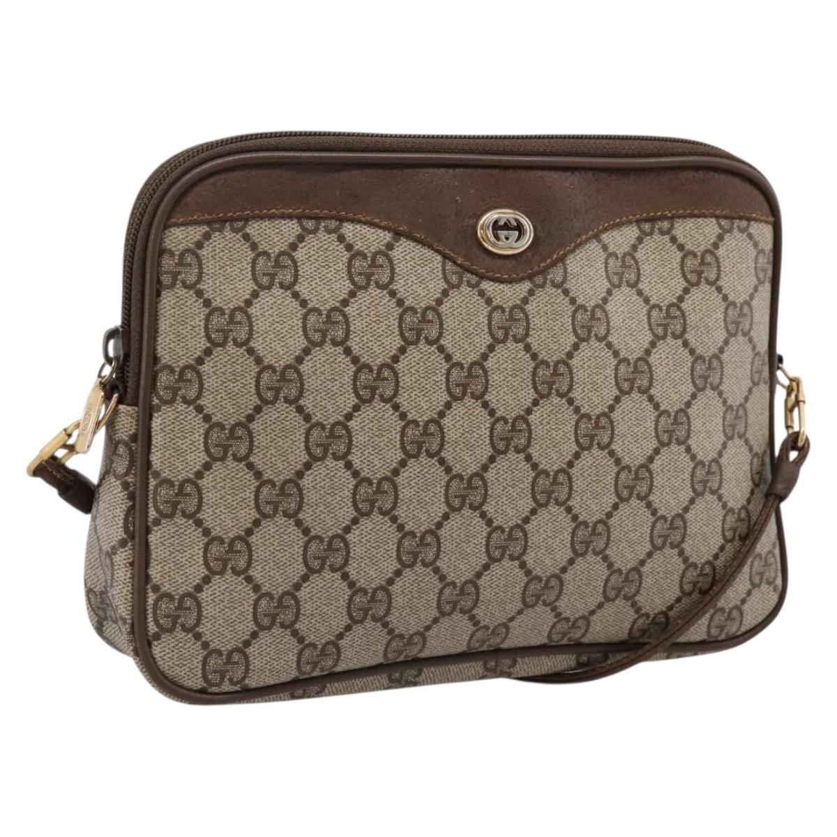 GUCCI GG Supreme Shoulder Bag PVC Beige Gold Tone 119 02 068 Auth kk717