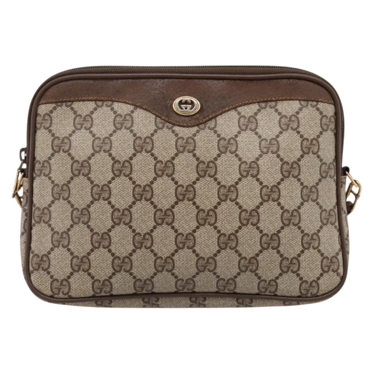 GUCCI GG Supreme Shoulder Bag PVC Beige Gold Tone 119 02 068 Auth kk717