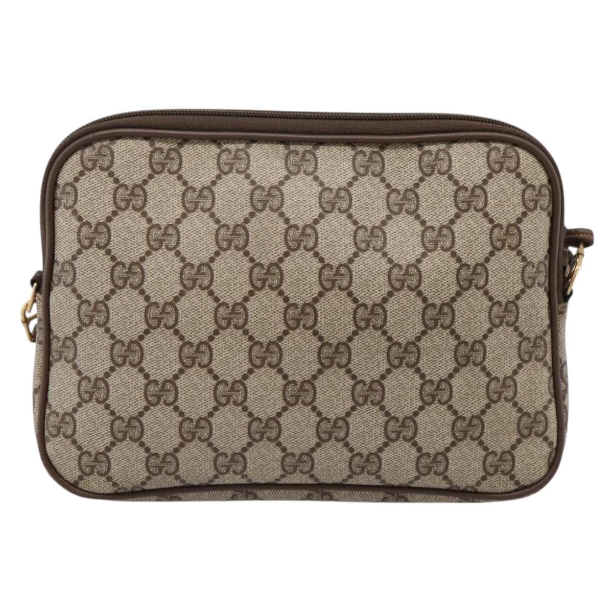 GUCCI GG Supreme Shoulder Bag PVC Beige Gold Tone 119 02 068 Auth kk717