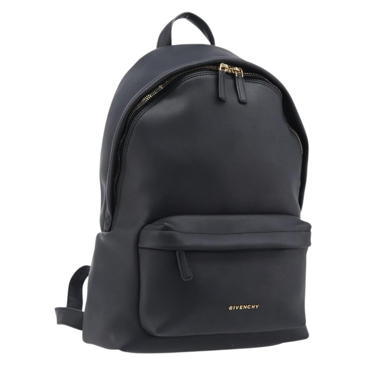 GIVENCHY Backpack Leather Black Gold Tone Auth kk718A