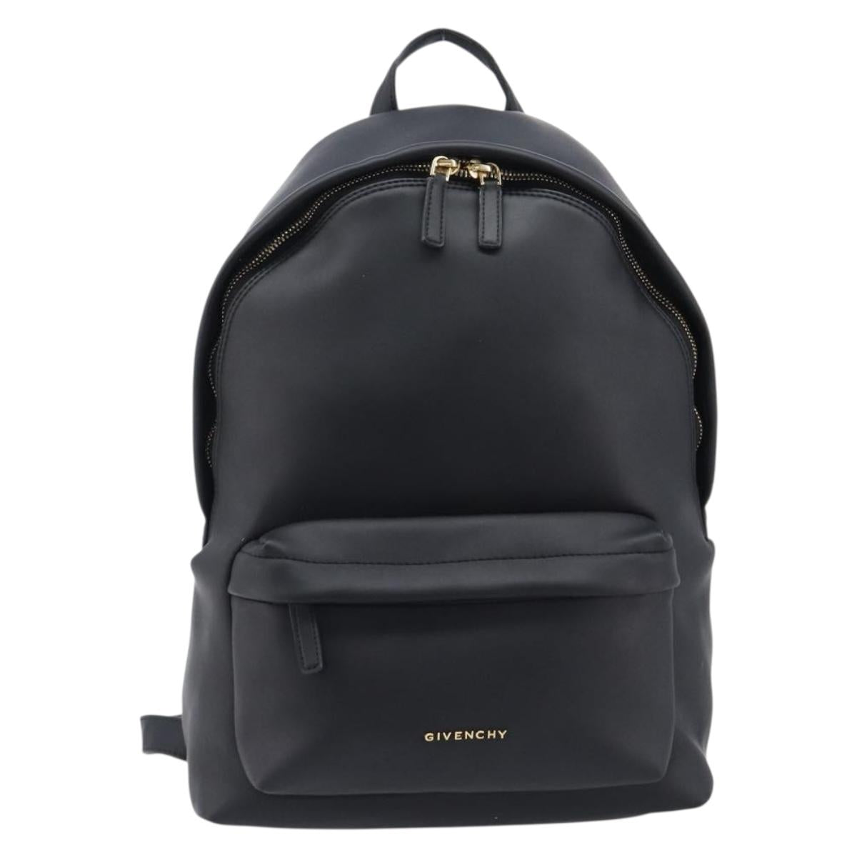 GIVENCHY Backpack Leather Black Gold Tone Auth kk718A
