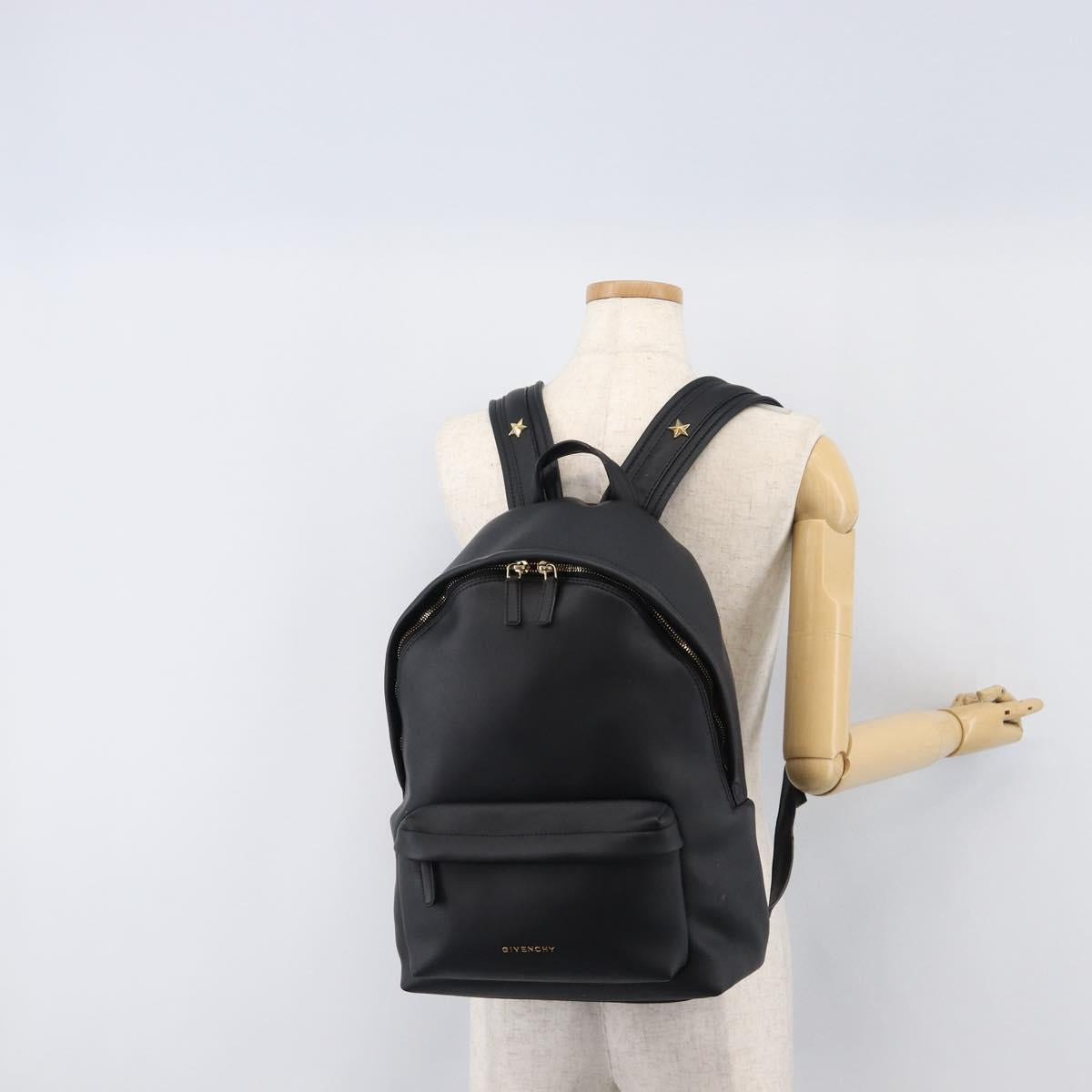 GIVENCHY Backpack Leather Black Gold Tone Auth kk718A